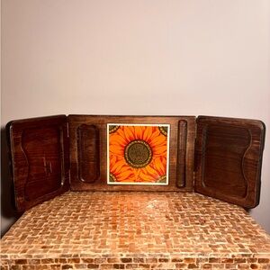 Vintage Wooden Cheese Board With Decorative Flower Tile